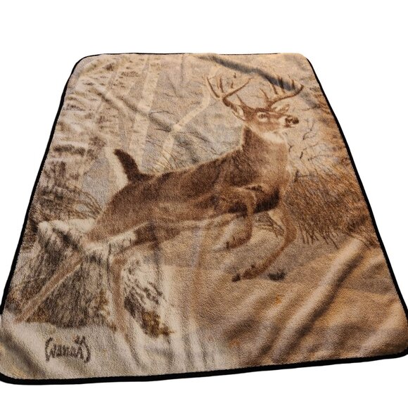 Vintage Al Agnew Deer Print Fleece Throw Blanket - Picture 5 of 5